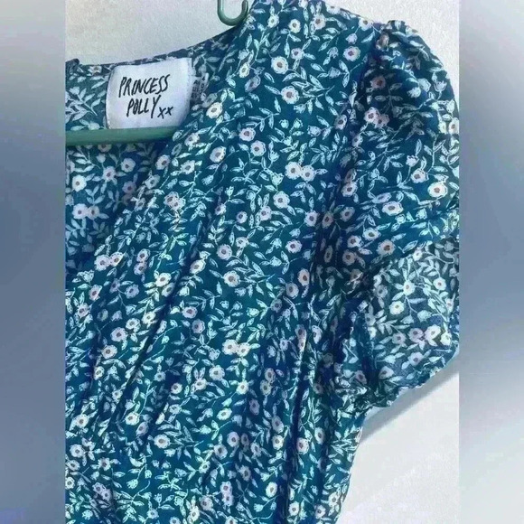 Princess Polly The Sting Mini Dress Ruffle Hem Short Floral V-neck Blue Size 0 - Picture 9 of 12